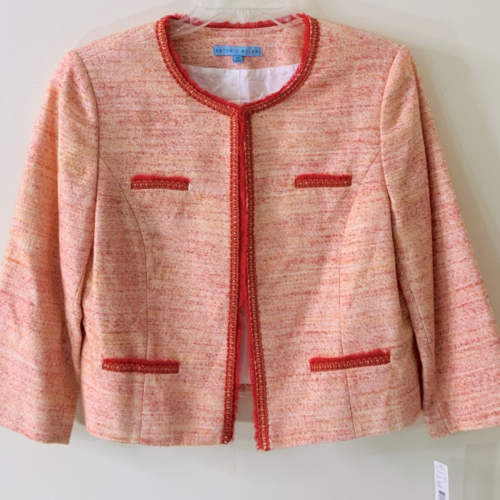Cropped Tweed 3/4 Sleeve Blazer Jacket NWT